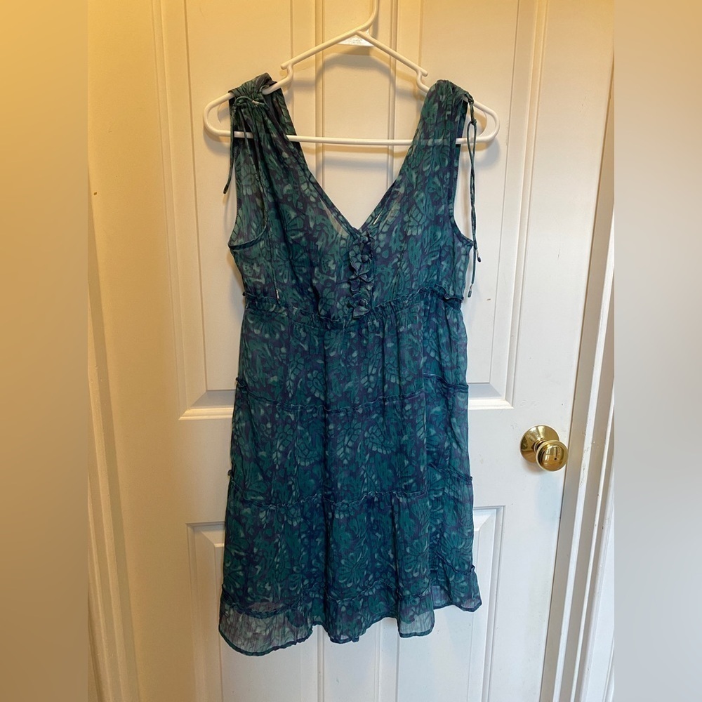 AMERICAN Eagle Outfitters Green Navy Ruffle Sleeveless V-Neck Dress Size 4